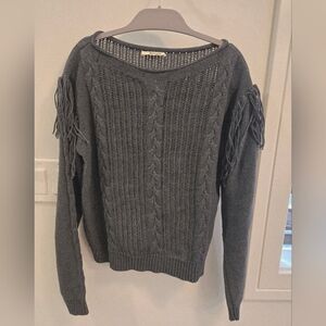 LAmade Charcoal Fringe Cable Knit Sweater